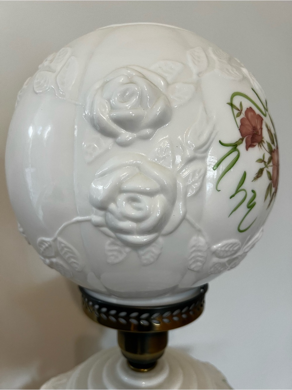 VTG Phoenix Milk Glass cabbage Rose Gone With the Wind 3-way Milk Glass - Picture 8 of 16